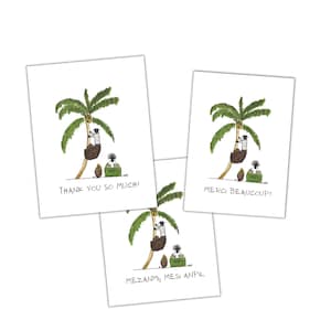 Carte de remerciement multilingue imprimable, carte de remerciement d'art tropical haïtien caribéen et côtier dessiné à la main