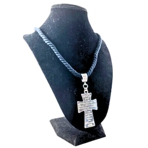 Serenity Prayer Cross Twisted Textile Necklace