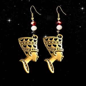 Egyptian Flag Crystal Embellished Queen Nefertiti Earrings