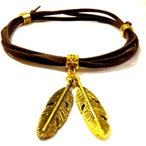 Boho Leather Wrap Bracelet With Feathers