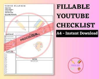YouTube Checklist | YouTube Monthly Planner | Influencer Planner | Printable Checklist | Youtube Planner Pdf