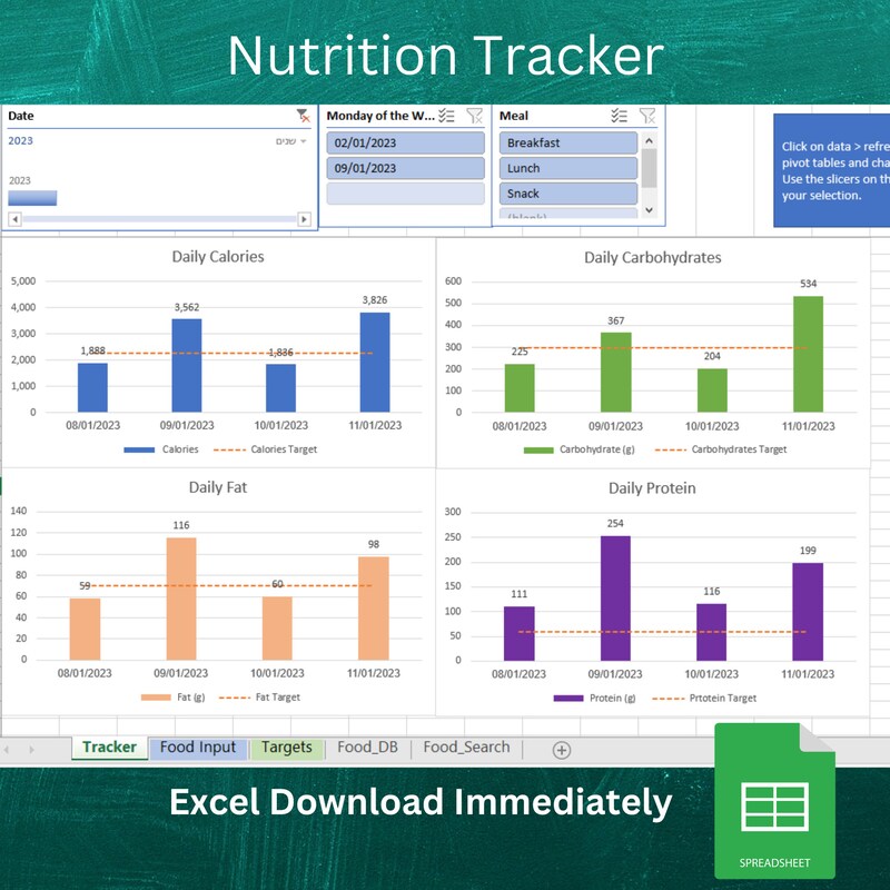 Nutrition Tracker Examples Nutrition Tracker Excel - Etsy