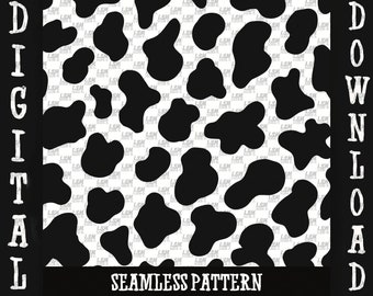 Seamless Pattern Digital Download PNG File Cowhide Cow Print Sublimation Fabric Scrapbook Black