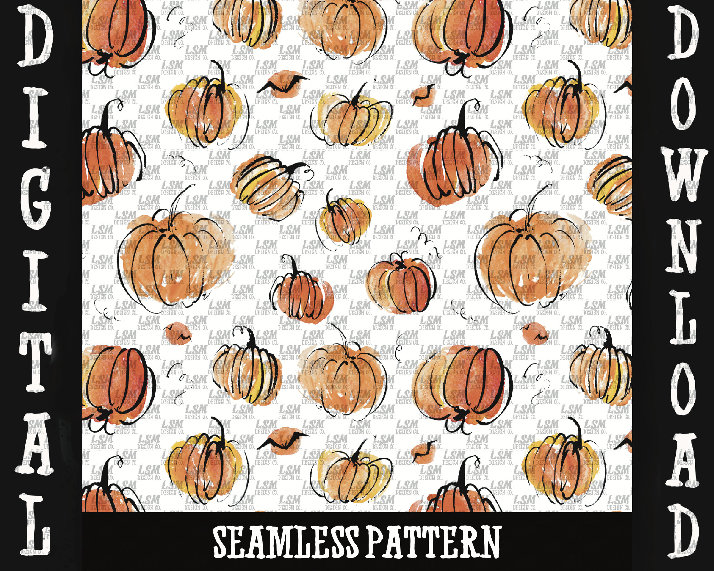 Watercolor Pumpkin Seamless Pattern, Fall Fabric Design (PNG Digital ...