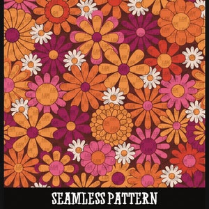 Seamless Pattern Digital Download PNG File retro floral orange maroon sublimation fabric scrapbooking paper vintage flower