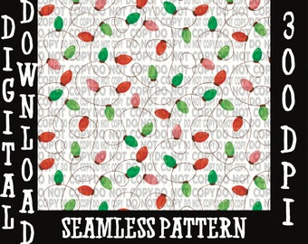 Christmas Lights Seamless Pattern, Holiday Fabric Design (PNG Digital File)