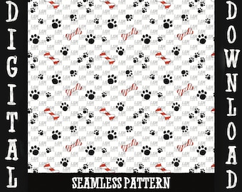 Dog Paws, Candy Cane Bone Seamless Pattern (PNG Digital Download)
