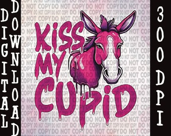 Kiss My Ass Cupid Donkey PNG, Neon Valentine's Day Design (Digital Download)