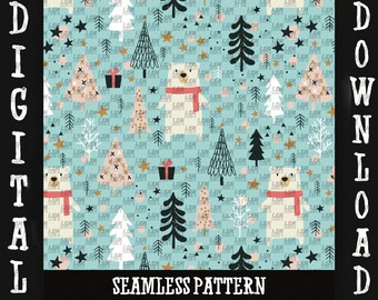 christmas polar bear seamless tree pattern digital file background png sublimation fabric headband download