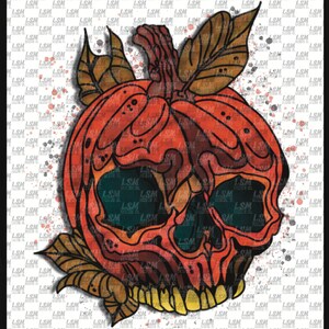 Pumpkin Skull Jack-o-Lantern Halloween PNG Digital File Download Sublimation DTG DTF printable