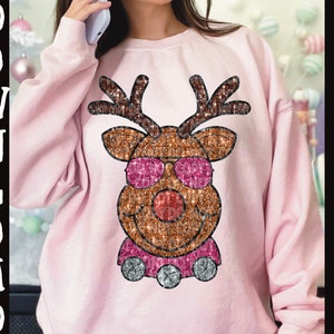 Faux Sequin Rudolph Reindeer in Sunnies Sunglasses Christmas png digital file download sublimation printable art