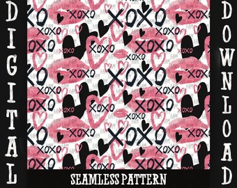 Valentine's Day Seamless Pattern, XOXO Hearts (PNG Digital File)