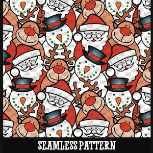 Santa Rudolph Frosty Collage Seamless Pattern Background PNG Digital File Download Sublimation Christmas headband