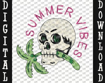 Summer Vibes Grunge Skellie PNG Digital File Download sublimation skeleton palm vacation beach tropical