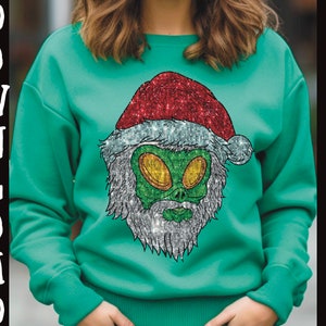 Faux Sequin Alien Santa Christmas Holiday png digital file download sublimation printable art