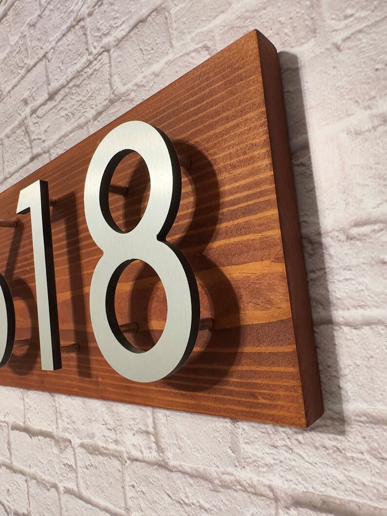 Modern Floating Number Wood Address Sign for Home or Office, Home Wood