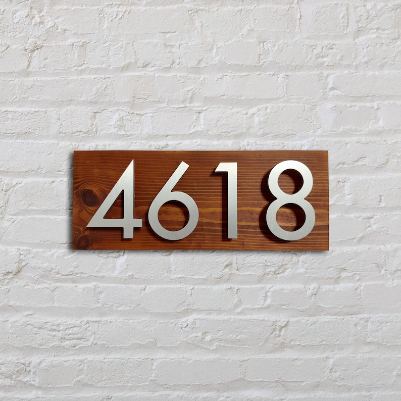 Modern Floating Number Wood Address Sign for Home or Office, Home Wood