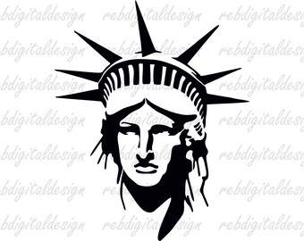 Amérique Statue de la Liberté Landmark État Symbole Liberté Démocratie Étoiles PDF PNG EPS Téléchargement numérique instantané Clipart Vecteur Contour Pochoir