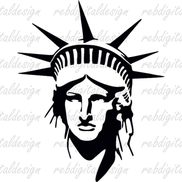 America Statue of Liberty Landmark State Symbol Freedom Democracy Stars PDF PNG EPS Instant Digital Download Clipart Vector Outline Stencil