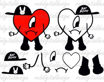 Bad Bunny Un Verano Sin Ti Baby Benito Layered Valentines SVG PDF PNG Eps Instant Digital Download Files Clipart Vector Outline Stencil