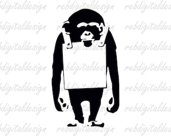 Monkey Silhouette, SVG, PDF PNG EPs Ai Instant Digital Download Clipart Vector Outline Stencil