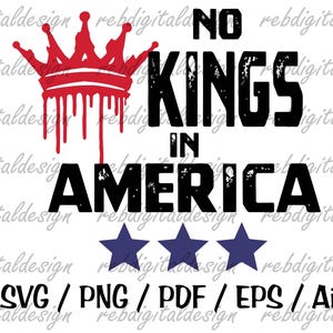 Nessun re in America, design per maglietta "No Kings", bandiera "No Kings", toppa "No Kings", download digitale istantaneo in formato SVG, PDF, PNG, EP, Ai