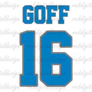 May include: A design with the name "GOFF" in blue block letters above the number "16", also in blue with a grey outline. The design is on a white background.