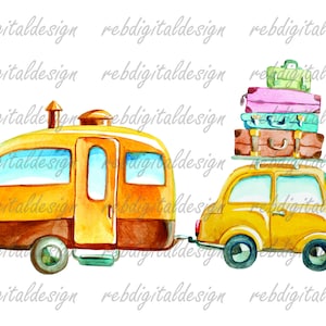 Caravan Gele Auto Koffer Foto PNG Instant Digitale Download Clipart Vector Outline Stencil