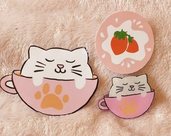 Catpuccino - Cat Coffee Acrylic Pin And Sticker
