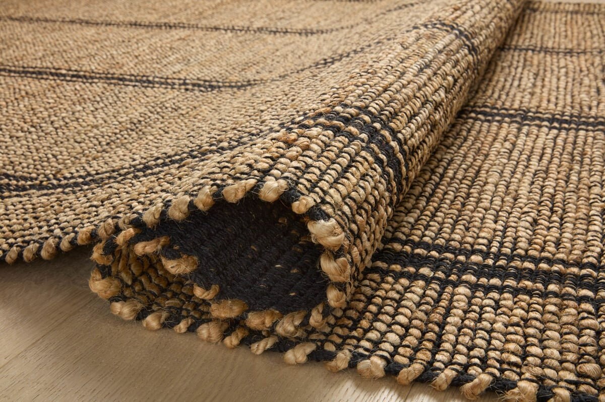 Gold Black Cotton Jute High Quality Striped Jute Rugs Handmade