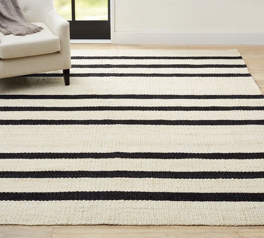 Premium Danton Striped Jute Rugs Handmade Black White Jute Etsy
