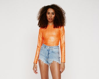 Peachy Orange Holograph Long Sleeve Top