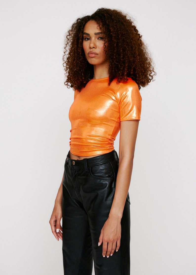 Sahara Orange Metallic Disco Baby Tee image 4