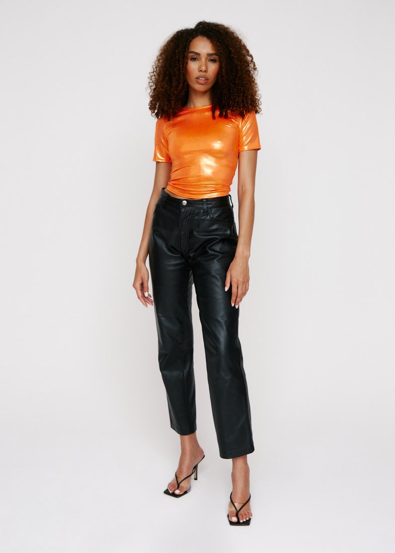 Sahara Orange Metallic Disco Baby Tee image 1