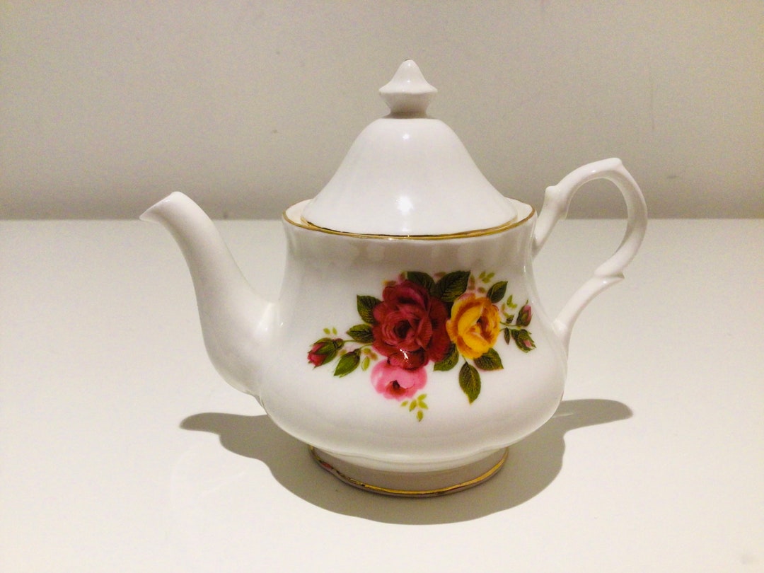 MINIATURE PORCELAIN TEAPOT Art China Vintage Teapot, cottage Rose, Beautiful Floral Design