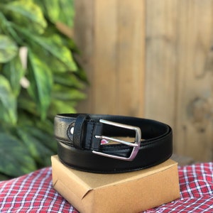 Full Grain Black LEATHER MEN’S BELT, Buffalo Italian Leather & Formal Wear Metal Buckle Belt Gift for Him