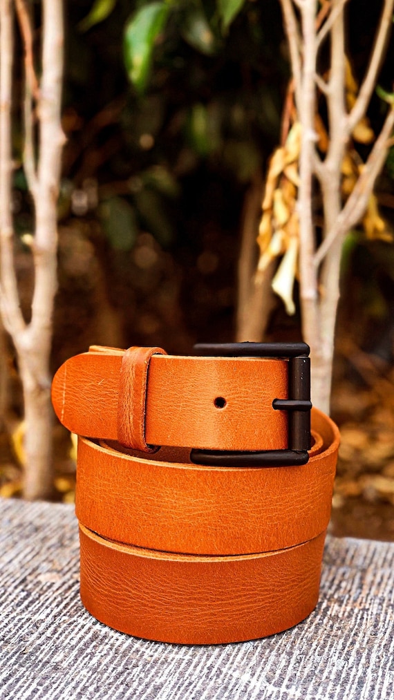 Full Grain Leather Belt for Men - Handmade Genuine Leather Jeans Belt - Rustic Durable Belt for Everyday Use - Gift for Husband