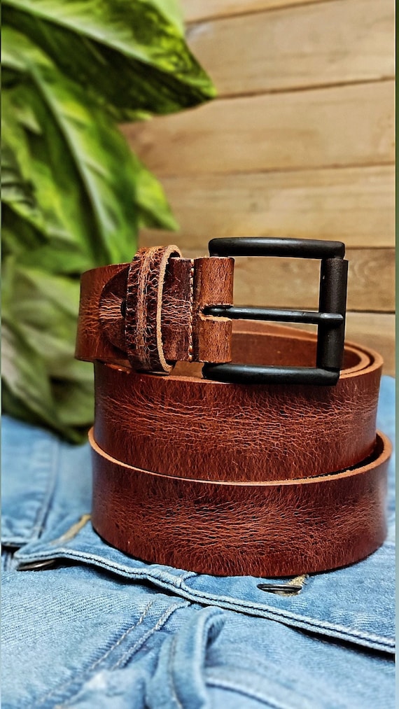 Men's Vintage Leather Dress Belts, Italian Buckle Formal Belts, Full Grain Distressed Skin Belts, Heavy Duty Cow Genuine Leather Belts