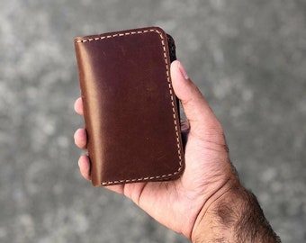 Bifold minimalist handmade leather wallet for men, light weight, perfect present, wedding, Christmas, birthday's, slim cardholder design