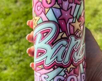 20 oz Skinny Tumbler inflated 3D Come on Barbie Let’s Go Party