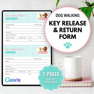May include: A printable dog walking key release and return form template. The form has two pages and is fully editable. The form includes fields for the owner's name, address, reason for collection, length of holding, signature, and date. The form also includes a space for the number of keys collected.
