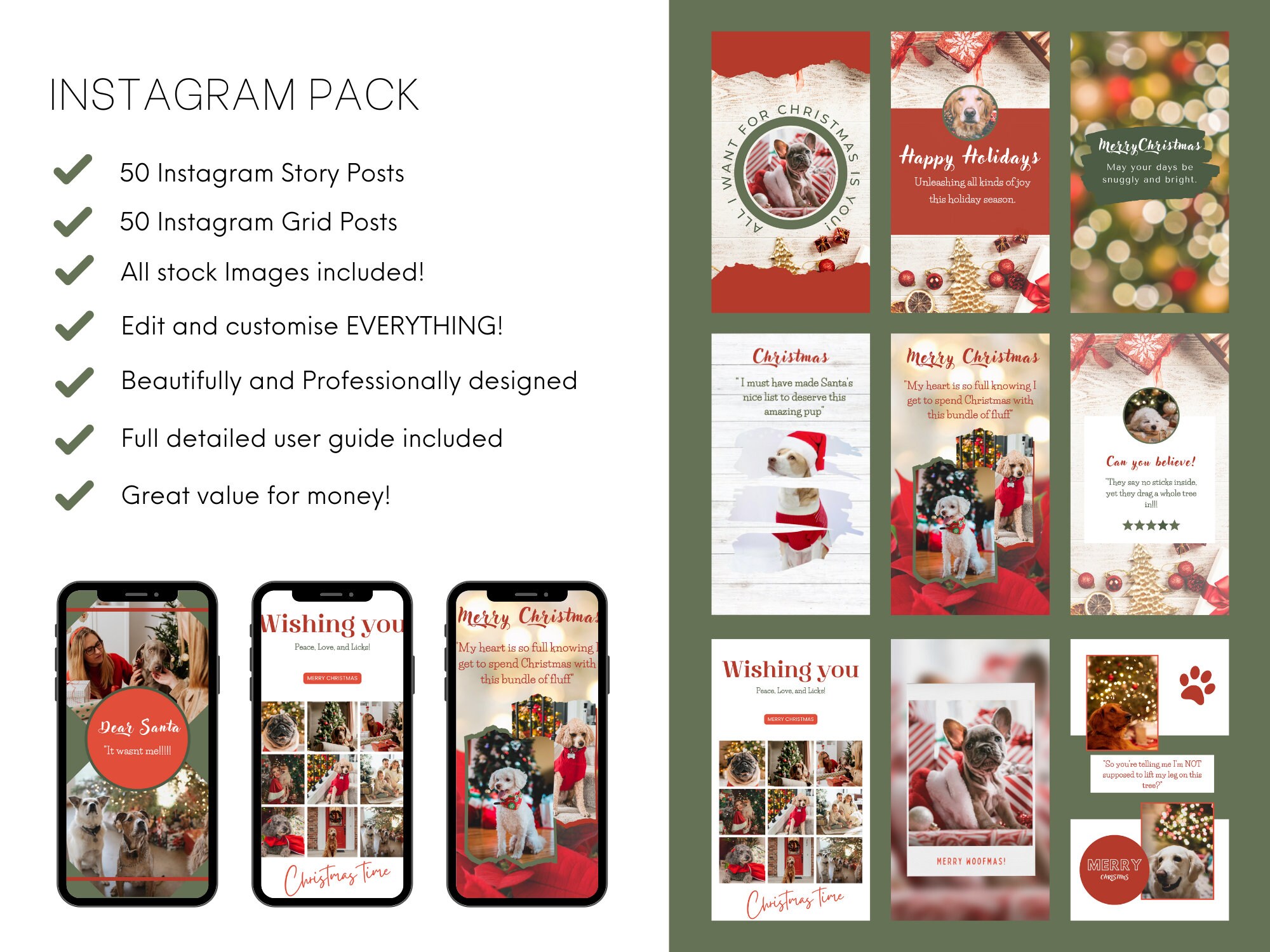110 Christmas Dog Quote Instagram Templates, Dog Social Media, Pets