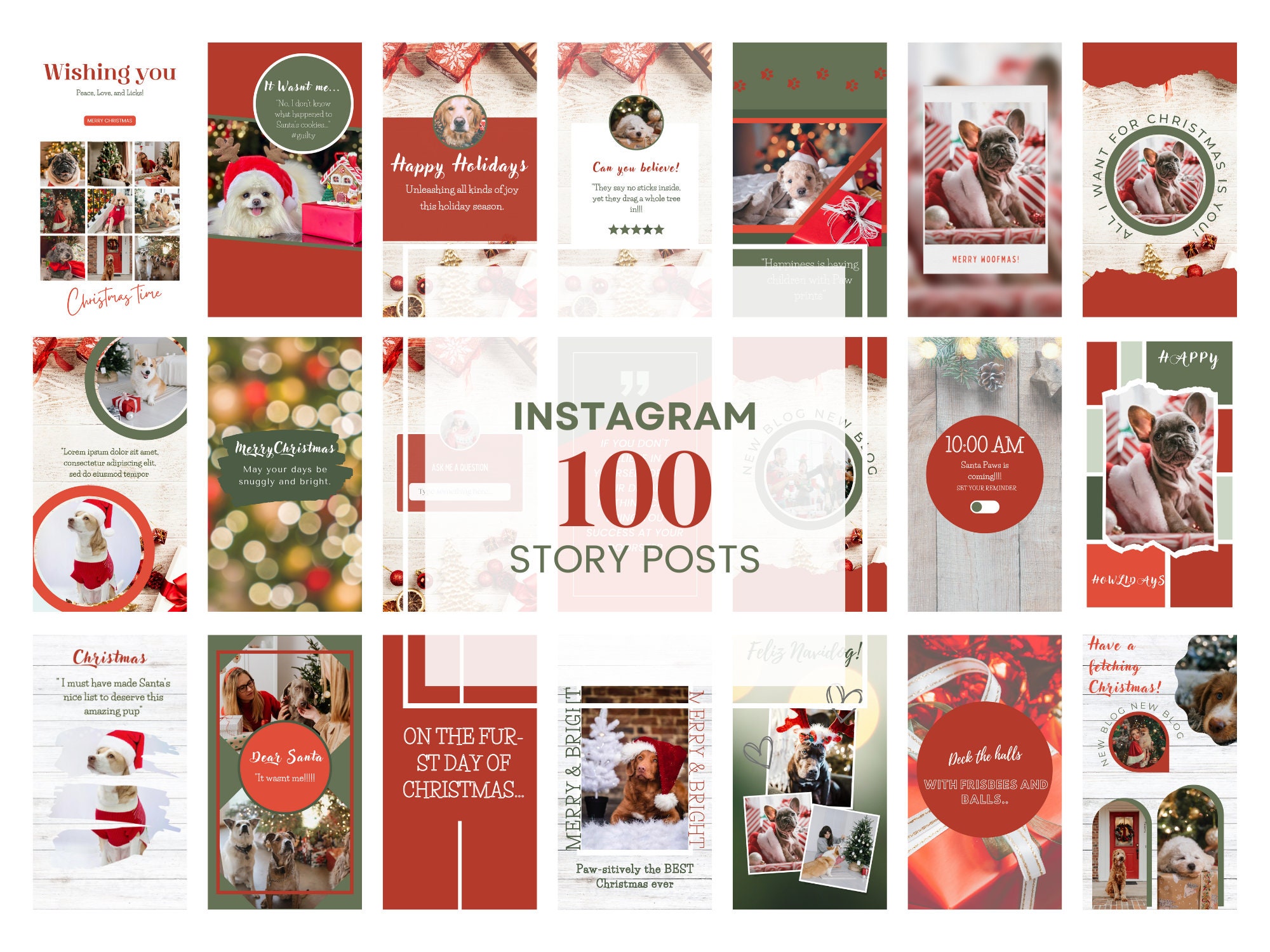 110 Christmas Dog Quote Instagram Templates, Dog Social Media, Pets