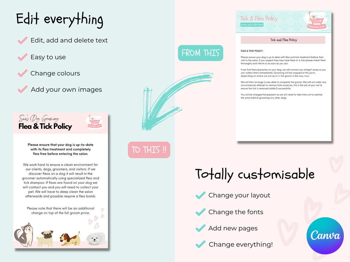 Dog Grooming Policy Forms Pack Dog Grooming Policies Dog Etsy