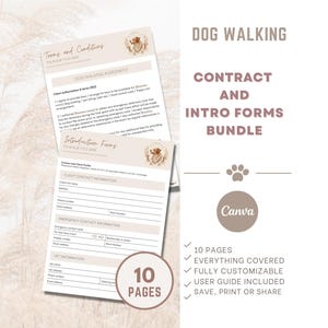 Dog Walking Contract, 10-Page Dog Walking Agreement, Dog Walker Waiver, Dog Walking Forms, Dog Walking Registration Forms, Dog Release Form