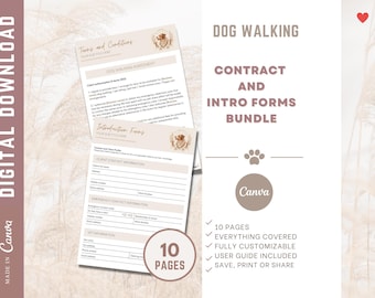Dog Walking Contract, 10-Page Dog Walking Agreement, Dog Walker Waiver, Dog Walking Forms, Dog Walking Registration Forms, Dog Release Form