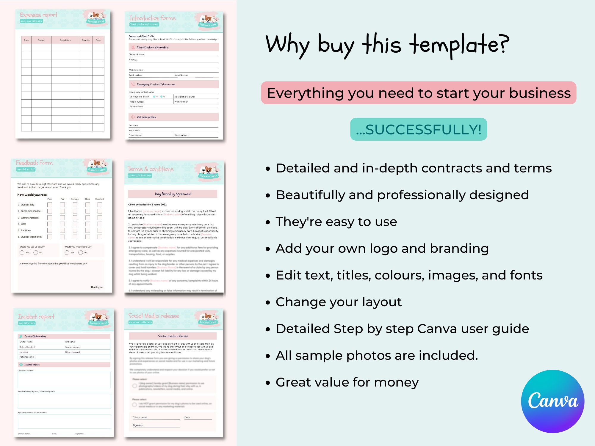 Dog Boarding Business Forms Bundle, Dog Boarding Forms, Dog Boarding