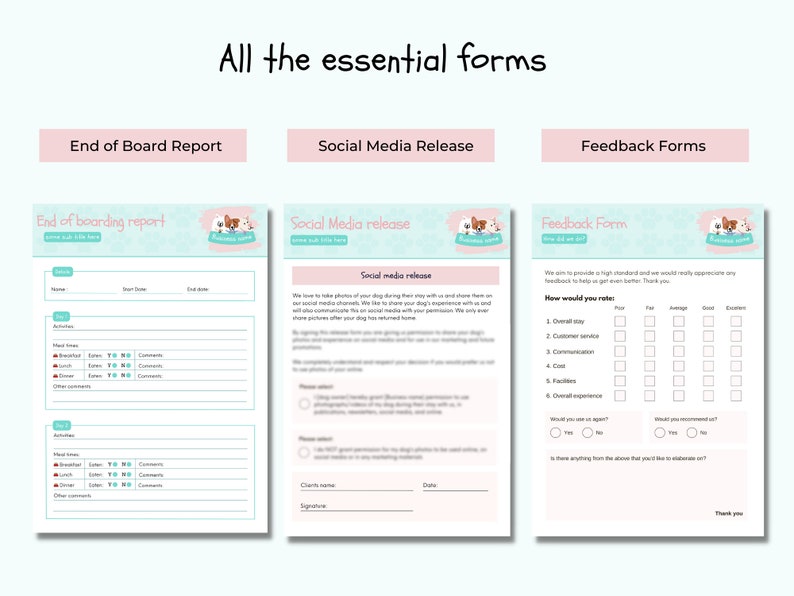 Dog Boarding Business Forms Bundle, Dog Boarding Forms, Dog Boarding Policy, Dog Boarding