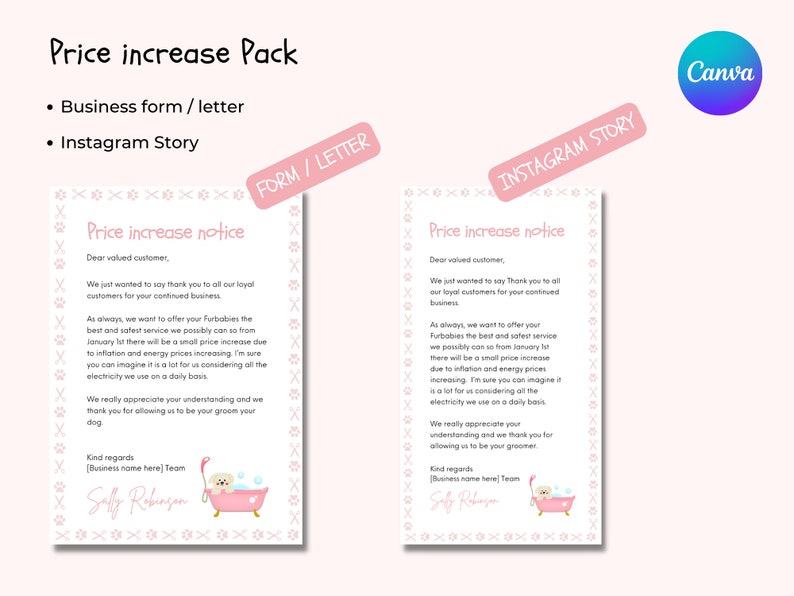 Dog Grooming Price Increase Notice Bundle Pet Price Increase Etsy