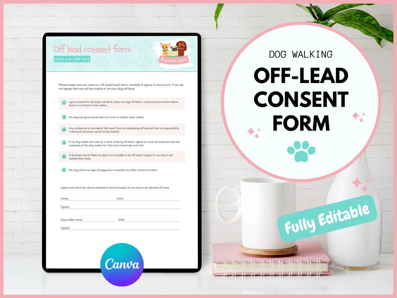 Dog Walking Offlead Consent Form Dog Walking Forms Dog Etsy UK